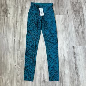 Reebok AOP Leggings XS Teal Blue-Green High Waist Stretch Activewear